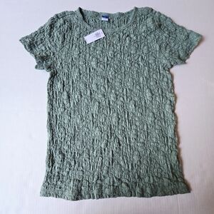 Chic Textured Short Sleeve Top in Green